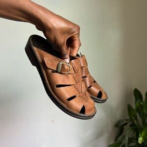 Tan Brown Leather Mule Clog Sandals 7